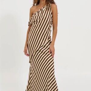 NWT Bronze snake inessa set. One-Shoulder Diagonal Stripe Maxi Dress